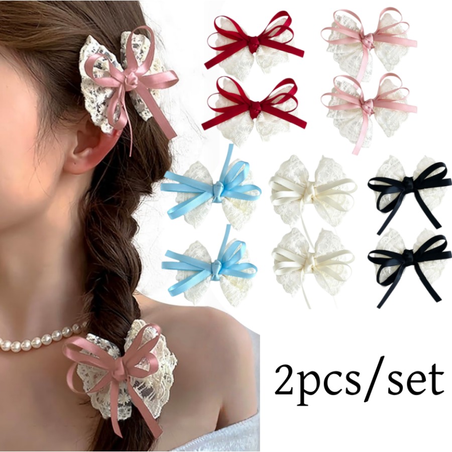 Travel Accessories For Kids - 2pcs/set Cute Lace Bow Hair Clips