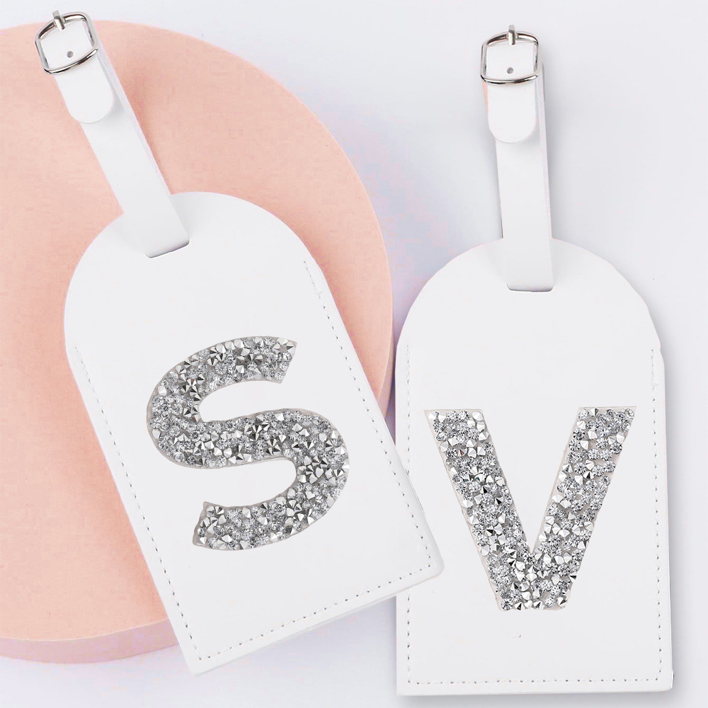 Travel Accessories B&M - A-Z Rhinestone Monogram Leather Luggage Tag